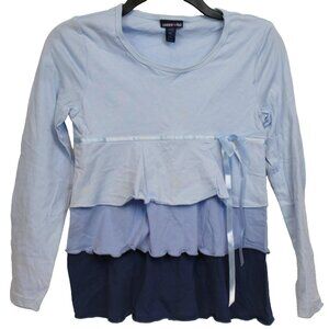 Y2K Limited Too Blue Layer Ruffle Shirt sz 12 Jr Pre-Teen Retro Empire Waist Bow
